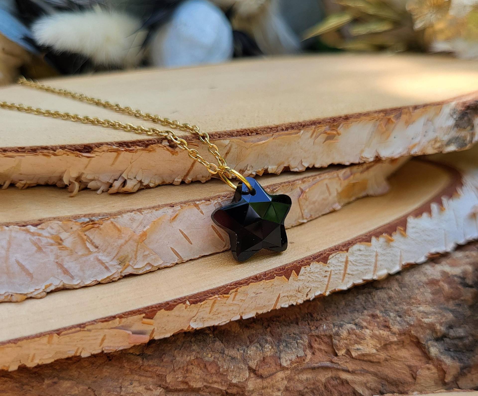 Obsidian Stern Kette Schwarz Gold Star Edelsteinkette von LacooniSchmuck