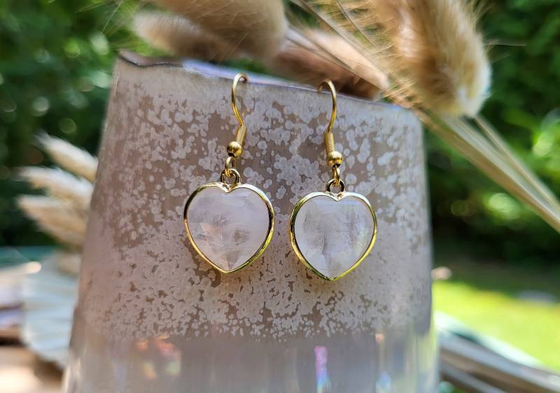 Ohrhänger Bergkristall Herz Ohrringe Gold Edelstein von LacooniSchmuck