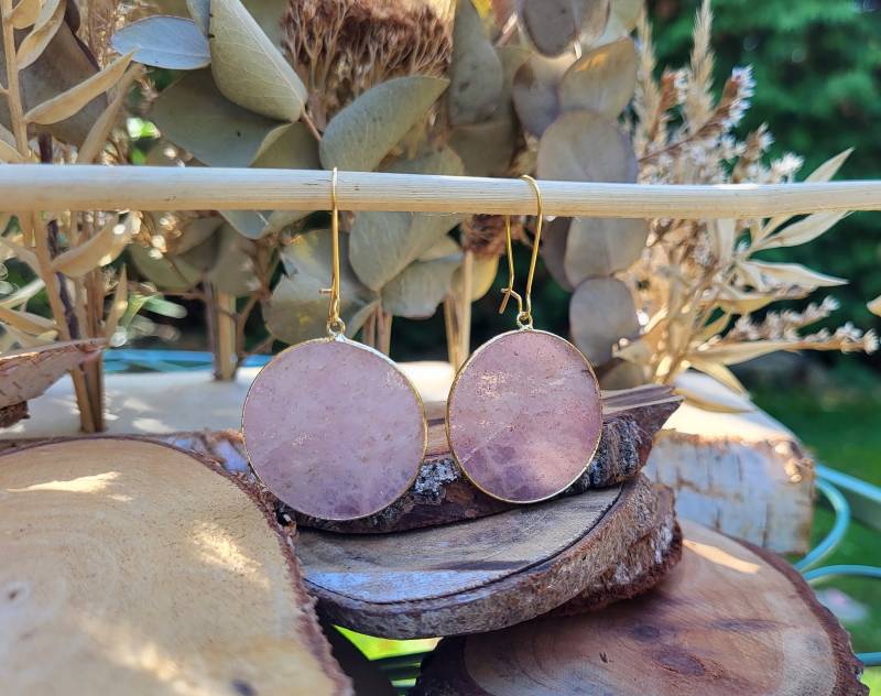 Ohrhänger Erdbeerquarz Ohrringe Gold Edelstein von LacooniSchmuck