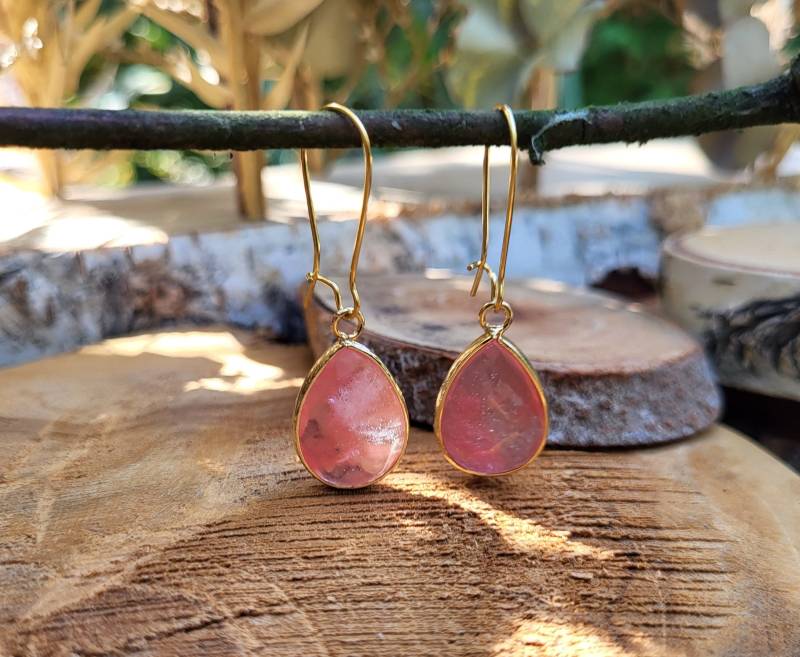 Ohrhänger Kirschquarz Tropfen Ohrringe Gold Cherry Quarz Edelstein von LacooniSchmuck