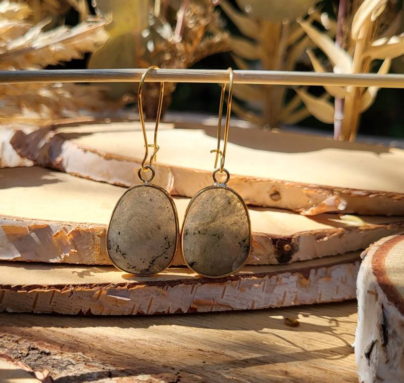 Ohrhänger Labradorit Ohrringe Gold Edelstein von LacooniSchmuck
