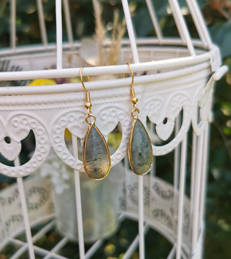 Ohrhänger Labradorit Ohrringe Gold Tropfen Edelstein von LacooniSchmuck