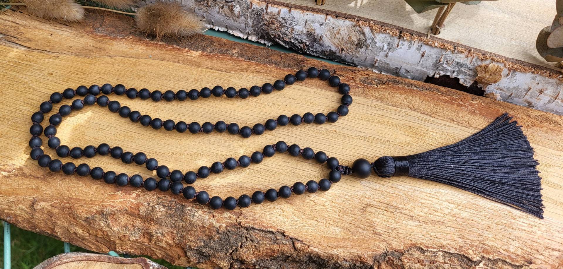 Onyx Mala Kette 108 Perlen Quaste Geknotet 6mm Geknotete Gebetskette von LacooniSchmuck