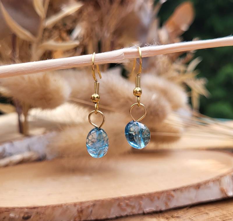 Quarz Ohrringe Blauer Gold Ohrhänger Edelstein von LacooniSchmuck