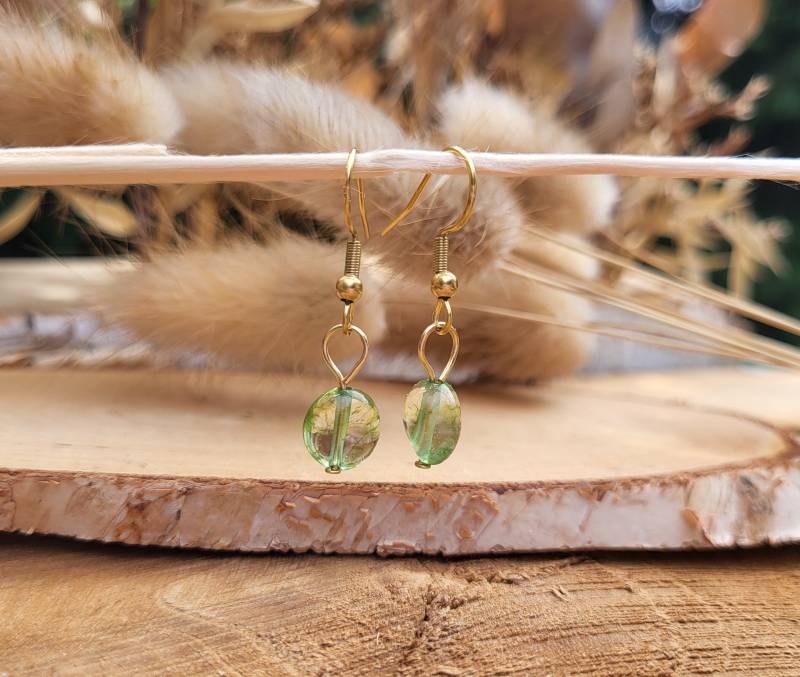 Quarz Ohrringe Grüner Gold Ohrhänger Edelstein von LacooniSchmuck