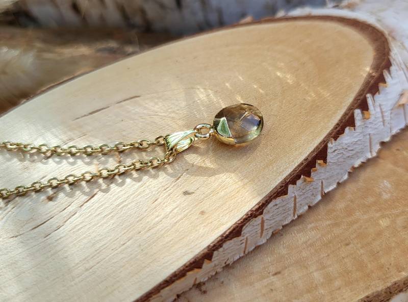 Rauchquarz Tropfen Kette Gold Edelsteinkette Lacooni von LacooniSchmuck