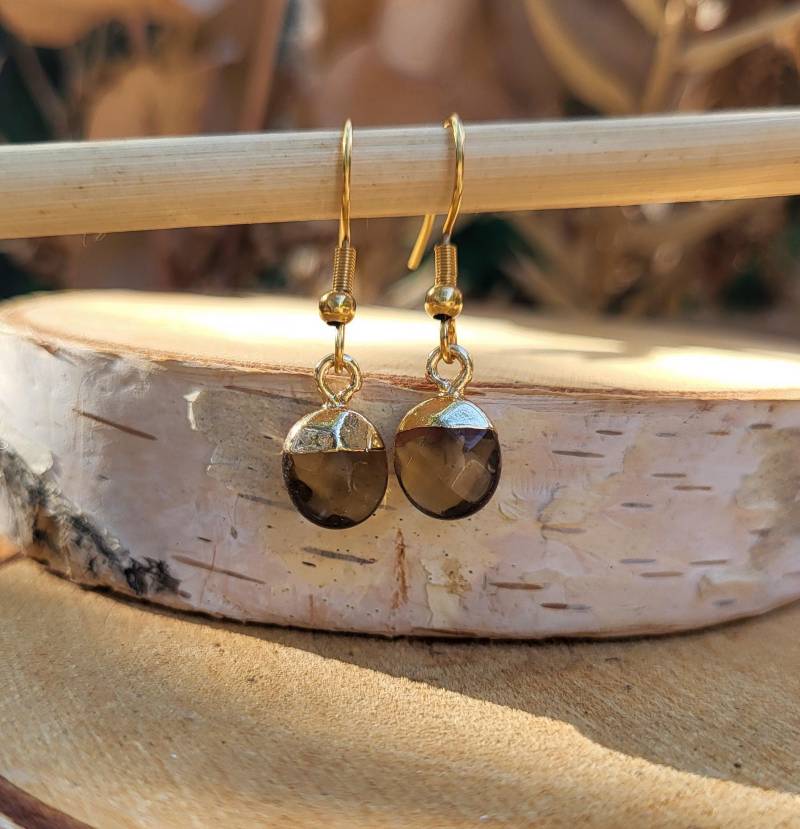 Rauchquarz Tropfen Ohrringe Edelstein Gold Edelsteinohrringe Lacooni von LacooniSchmuck