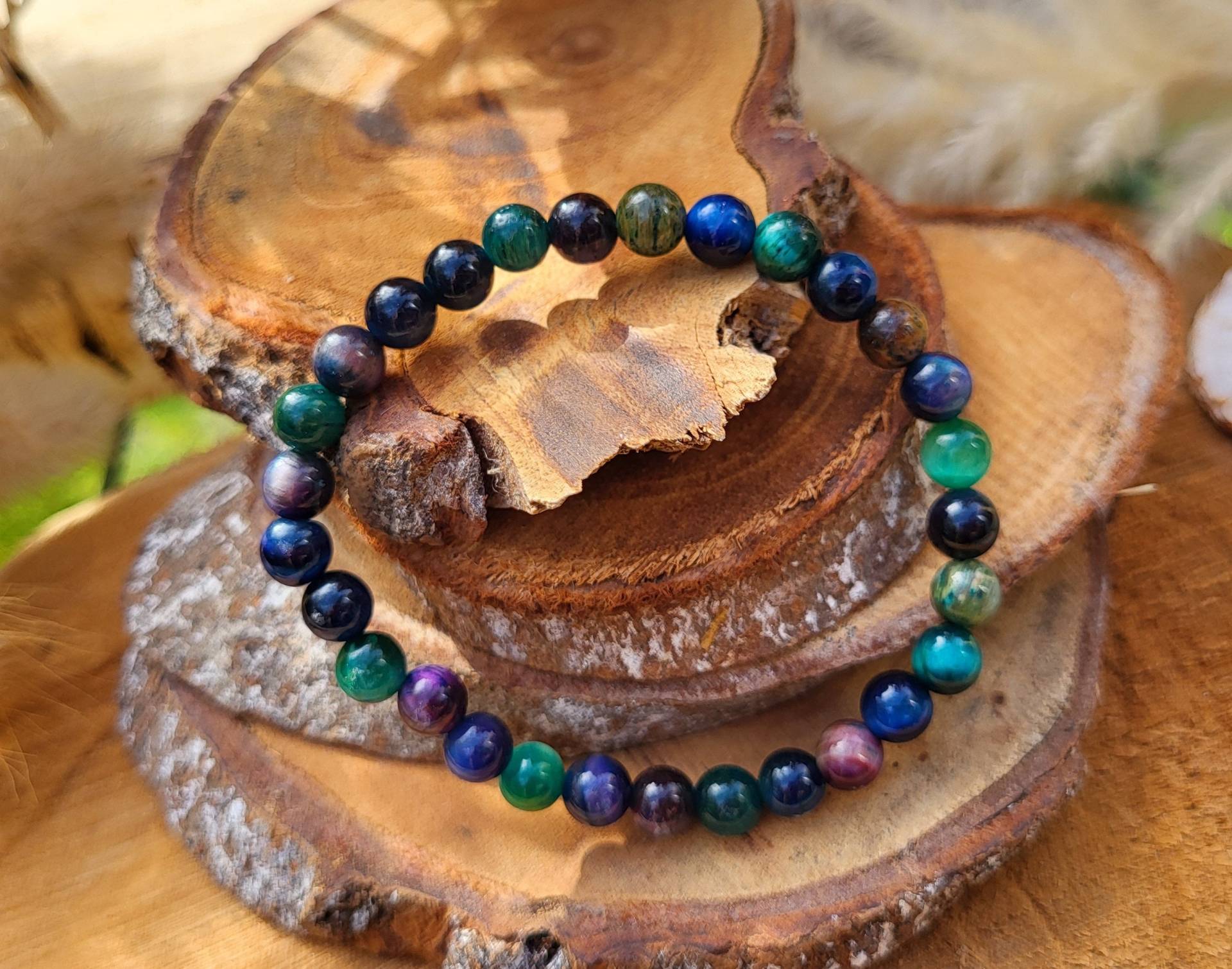 Regenbogen Tigerauge Armband 6mm Perlen Edelsteinarmband von LacooniSchmuck