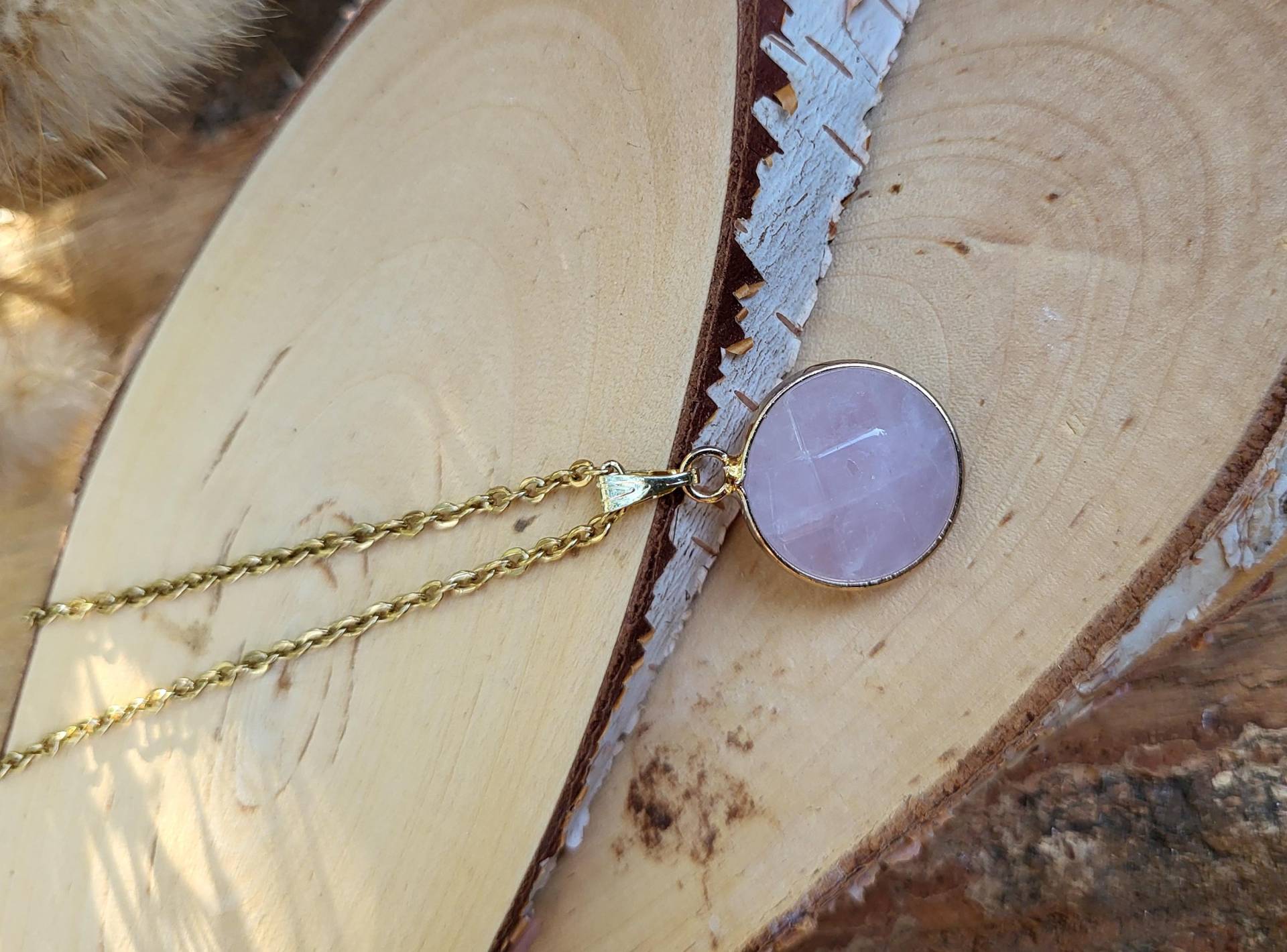 Rosenquarz Kette Rund Gold Edelstein Vergoldet von LacooniSchmuck