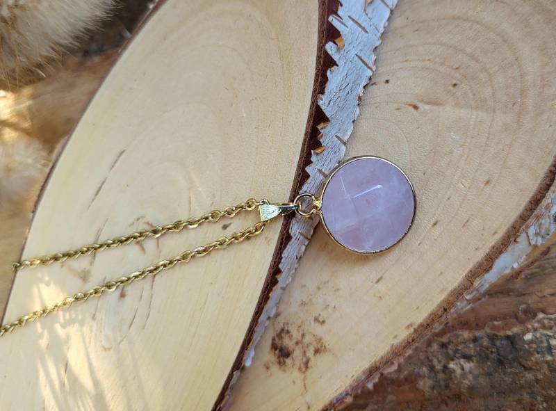 Rosenquarz Kette Rund Gold Edelstein Vergoldet von LacooniSchmuck
