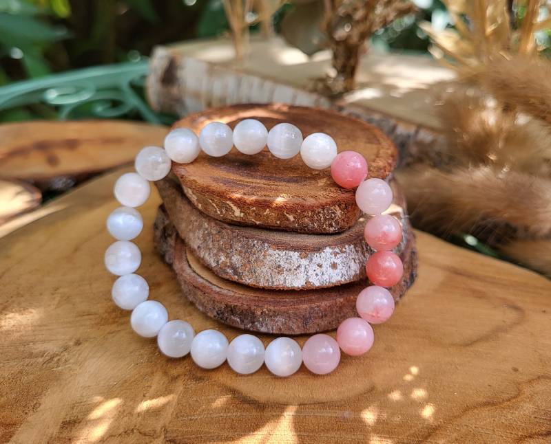 Selenit Kirschblüten Jaspis Armband 8mm Perlen Edelsteinarmband von LacooniSchmuck