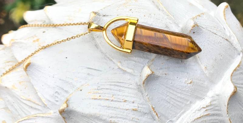 Tigerauge Kette Gold Stift Edelsteinkette von LacooniSchmuck