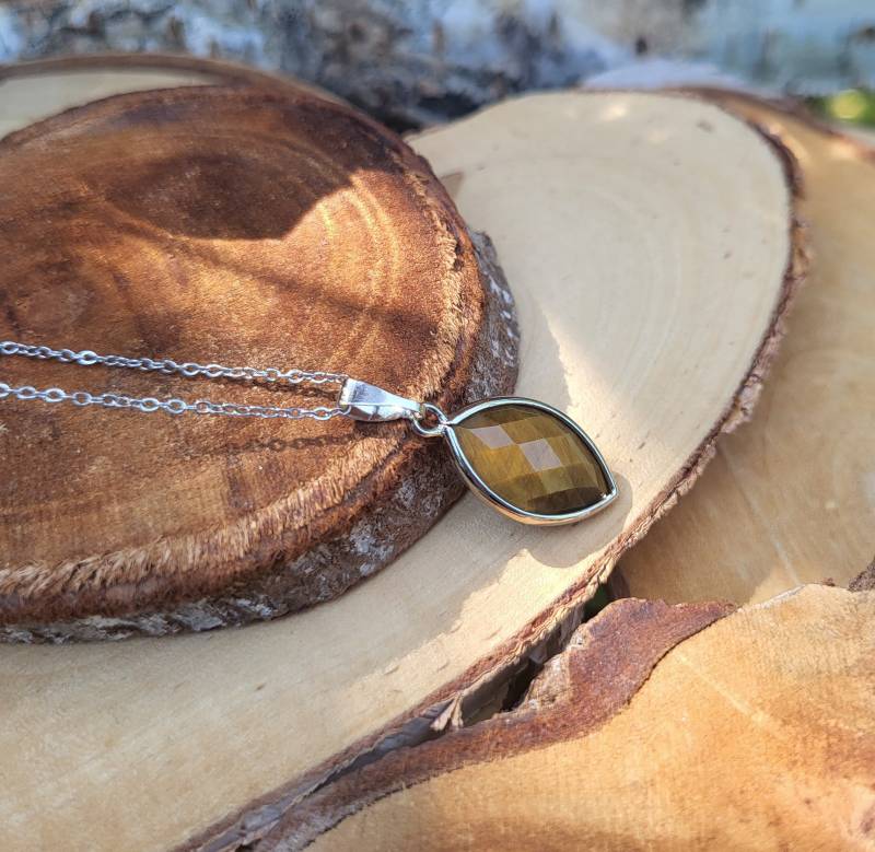 Tigerauge Kette Silber Navette Edelsteinkette von LacooniSchmuck