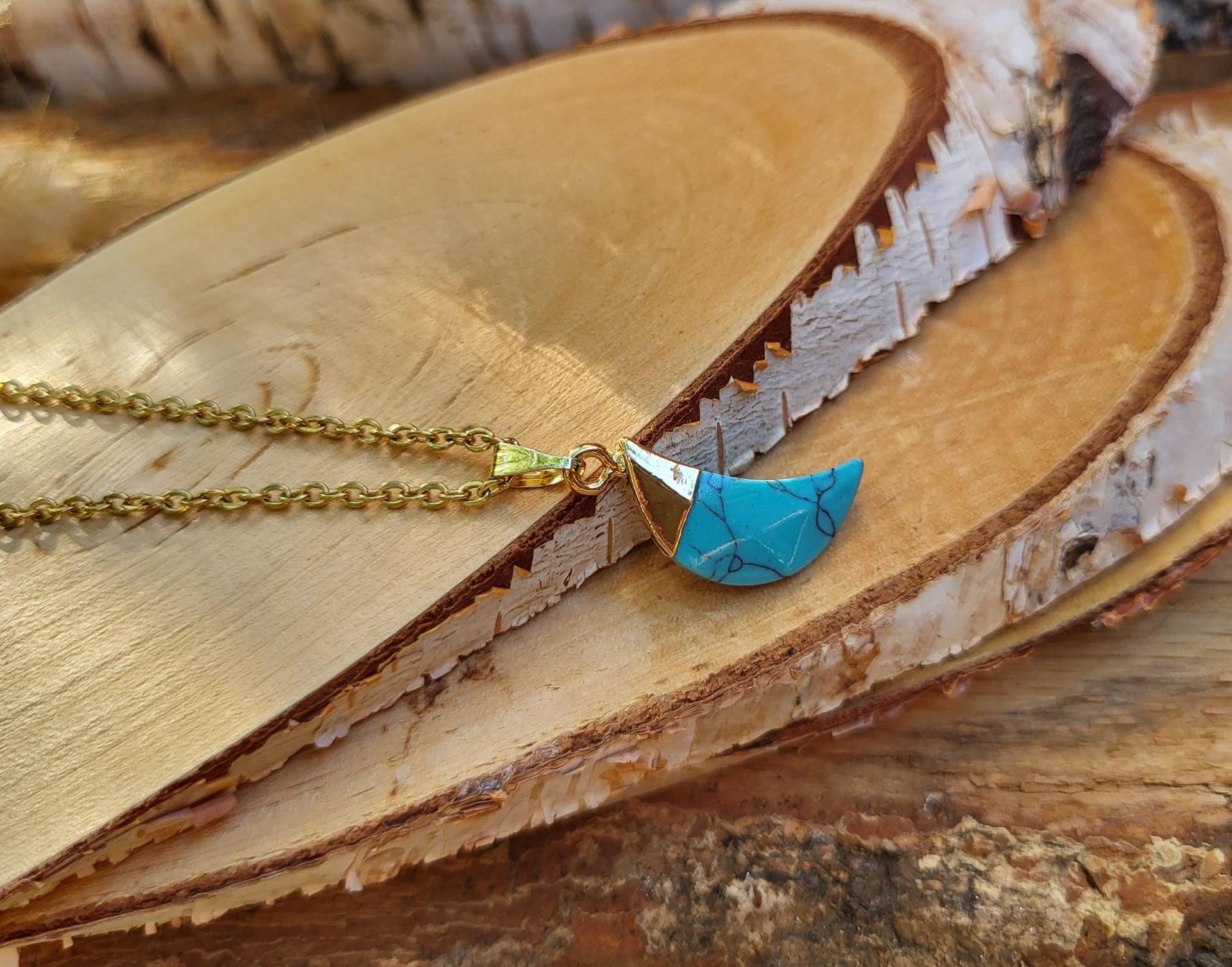 Türkis Mond Kette Gold Edelsteinkette von LacooniSchmuck