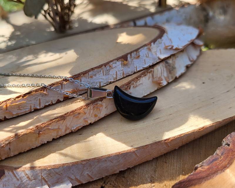 Turmalin Mond Kette Silber Kristall Edelstein Moon Schwarzer von LacooniSchmuck