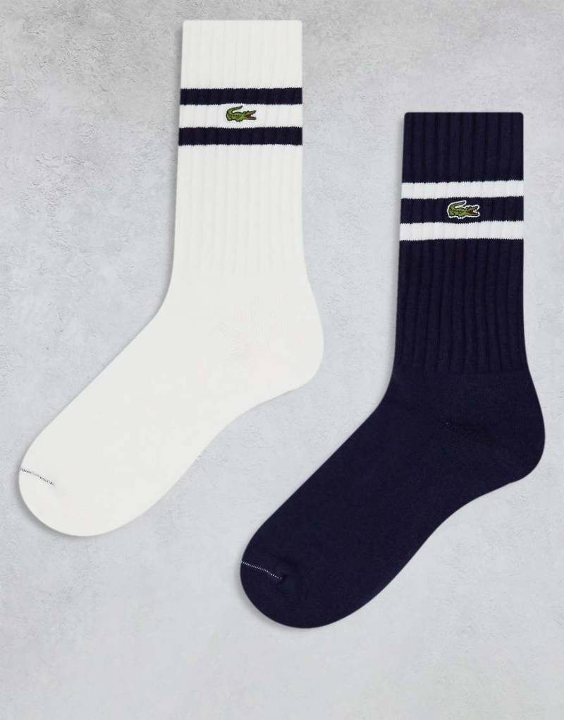 Lacoste - 2er-Pack Knöchelsocken in Weiß/Marineblau mit Zierstreifen von Lacoste