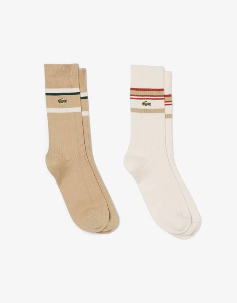 Lacoste - 2er-Pack hohe Socken in Beige/Weiß mit Streifendetail-Bunt von Lacoste