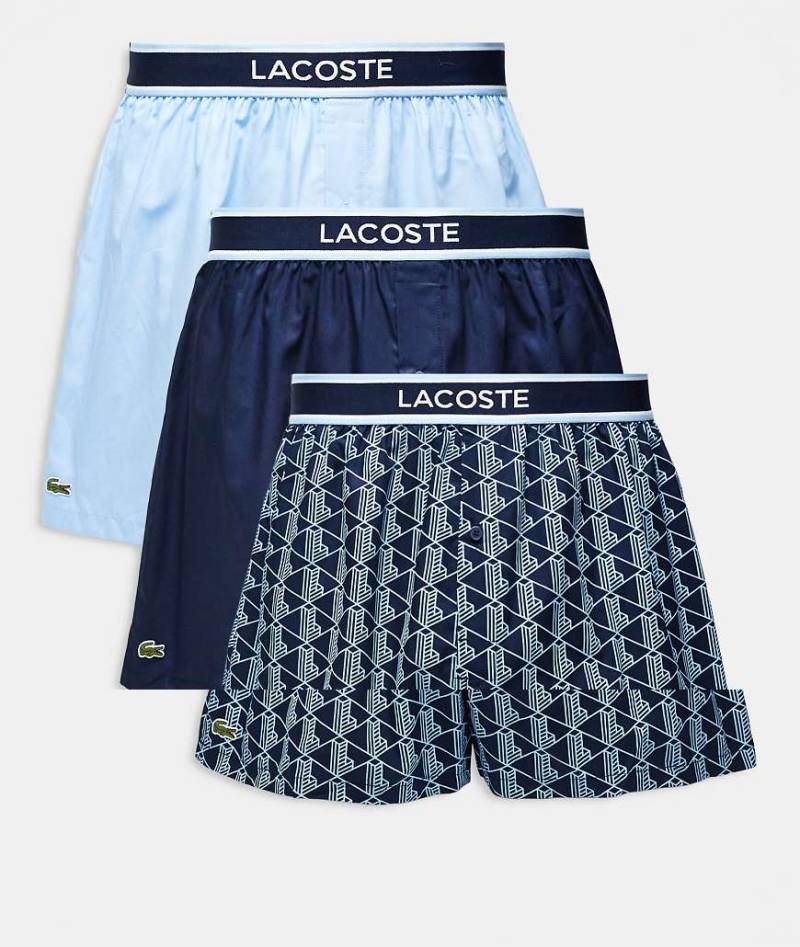 Lacoste - 3er-Pack gewebte Boxershorts in Blau mit Monogramm von Lacoste