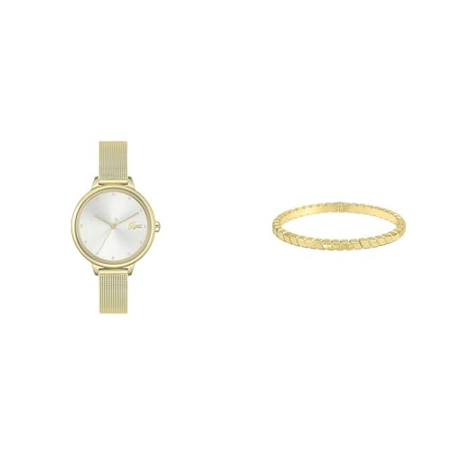 Lacoste Analog Quarzuhr für Damen mit Gelbgoldfarbenes Edelstahl-Mesh-Gliederarmband - 2001254 Armreif für Damen Kollektion DEXTRA - 2040023 von Lacoste