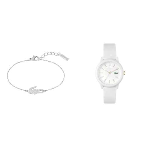 Lacoste Analog Quarzuhr für Damen mit Weisses Silikonarmband - 2001211 Gliederarmband für Damen Kollektion Crocodile - 2040046 von Lacoste