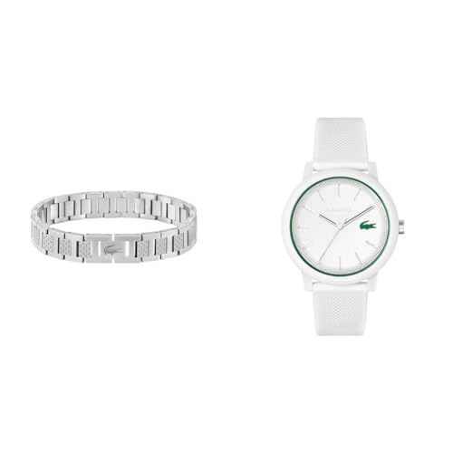 Lacoste Analog Quarzuhr für Herren mit Weisses Silikonarmband - 2011169 Armband mit Knebelverschluss für Herren Kollektion Metropole Verziert mit Petit piqué Muster - 2040117 von Lacoste