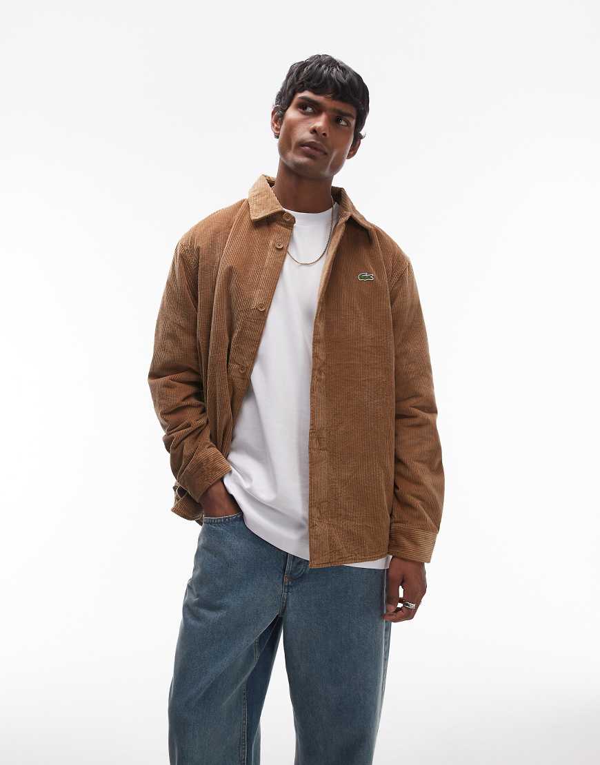 Lacoste - Cord-Hemdjacke in Beige mit Logo-Neutral von Lacoste