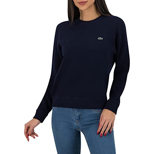 Lacoste Damen Pullover Rundhals AF9551, Frauen Basic Strickpulli,Regular Fit,Blau,36 von Lacoste
