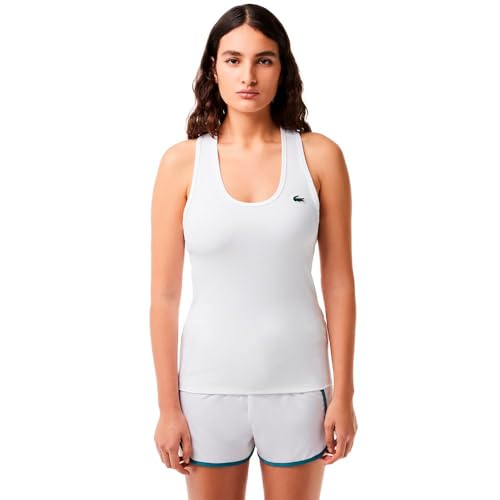 Lacoste Damen Top TF4874, Frauen Oberteil,Aermellos,enganliegend,figurbetont,Regular Fit,Weiß,44 von Lacoste