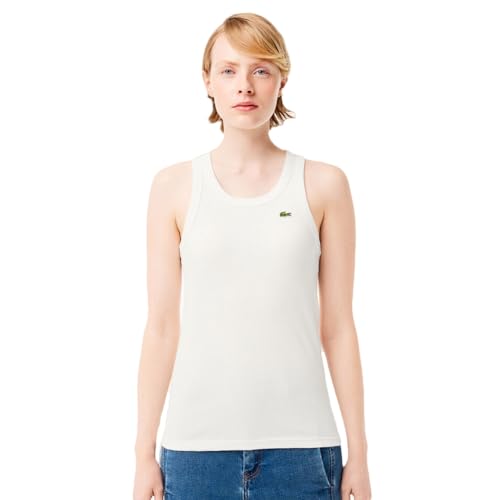 Lacoste Damen Top TF5388, Frauen Oberteil,Aermellos,enganliegend,figurbetont,Regular Fit,Weiß,36 von Lacoste