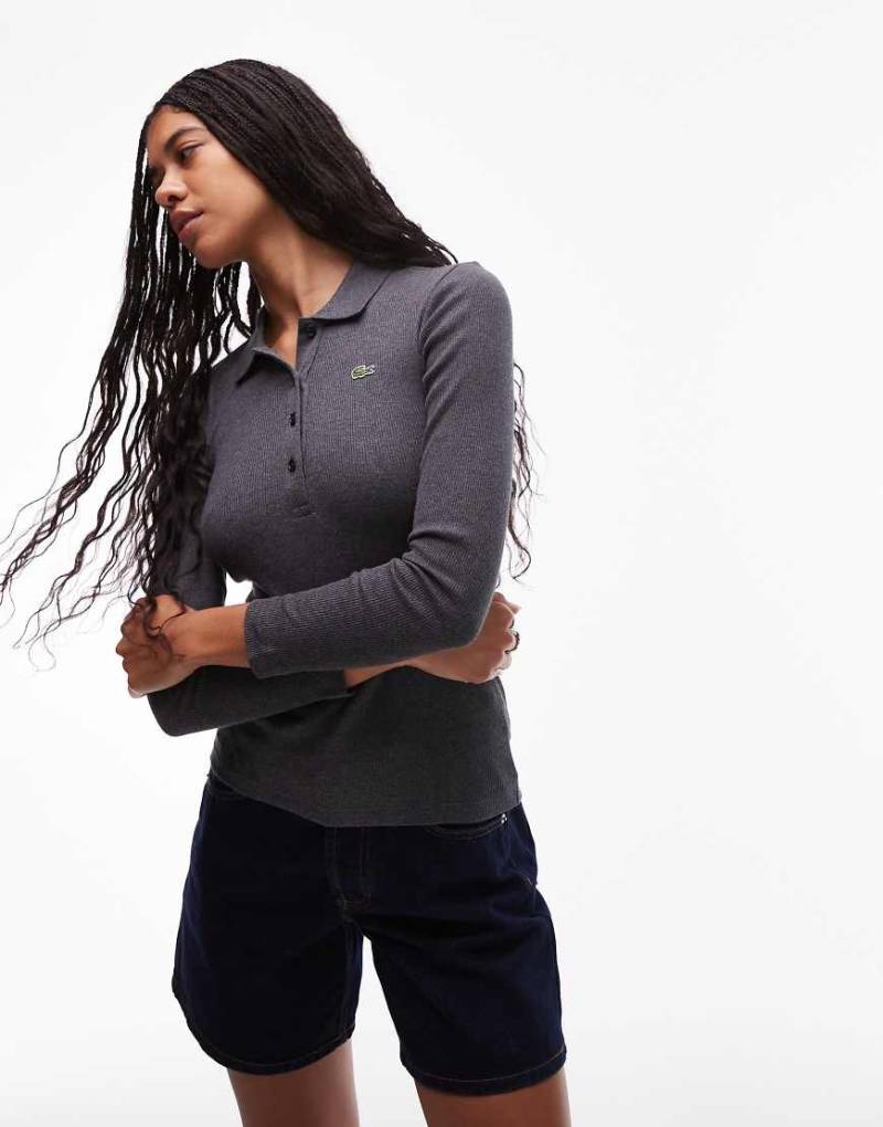 Lacoste - Geripptes, langärmliges Polohemd in Grau von Lacoste