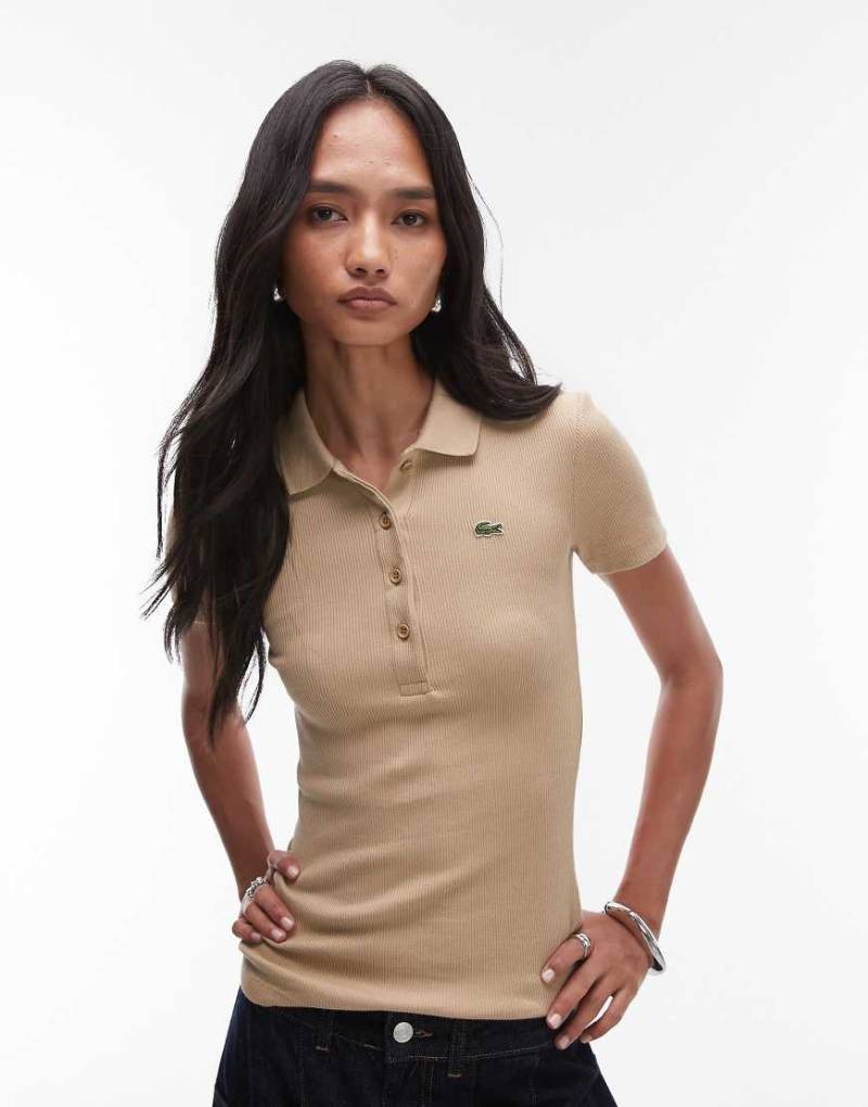 Lacoste - Geripptes Polohemd in Beige mit Logo-Neutral von Lacoste
