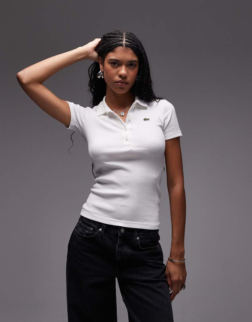 Lacoste - Geripptes Polohemd in Weiß von Lacoste