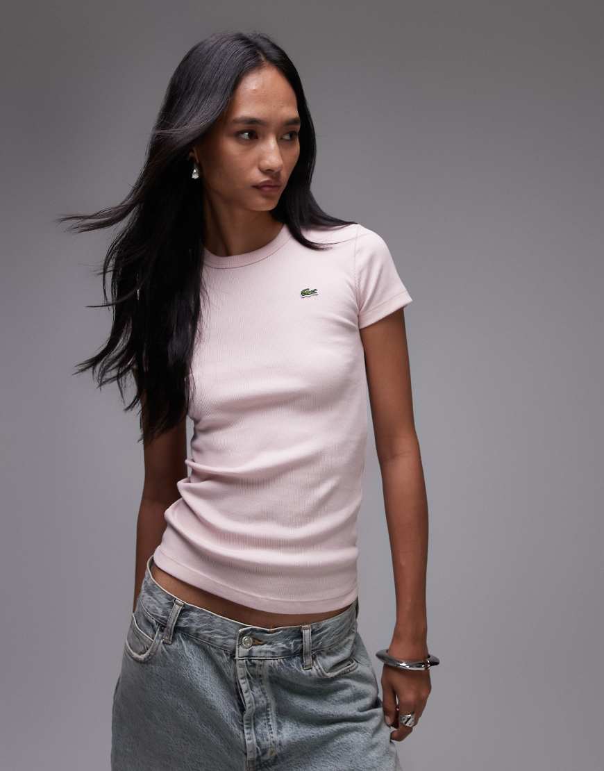 Lacoste - Geripptes T-Shirt in Rosa von Lacoste