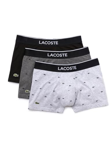 Lacoste Herren 5H3411 Boxershorts, Noir/Bitume Chine-Argent, S (3er Pack) von Lacoste