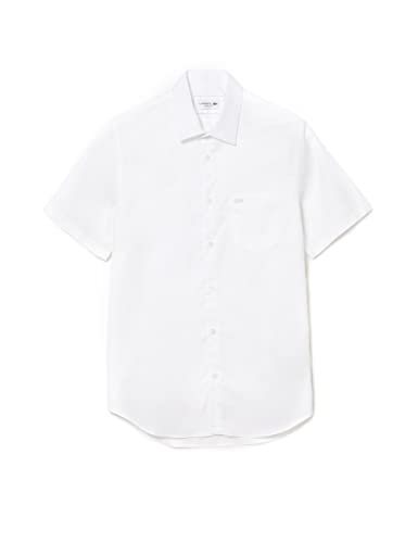 Lacoste Herren Businesshemd Kurzarm CH8528, Männer Hemd,einfarbig,Sommer,Regular Fit,Weiß,46 von Lacoste