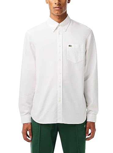 Lacoste Herren Businesshemd Langarm CH1911, Männer Hemd,einfarbig,Regular Fit,Weiß,44 von Lacoste