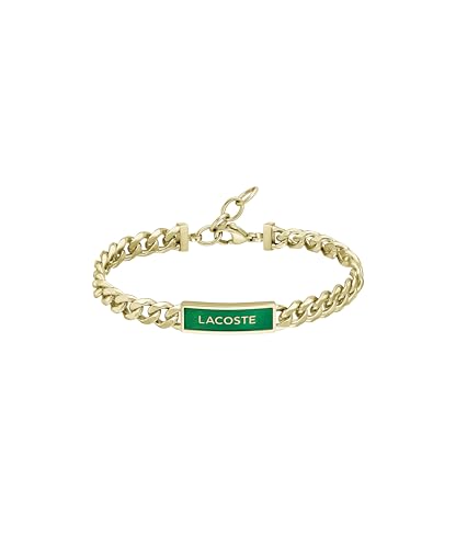 Lacoste Herren Gliederarmband und Halskette mit Anhänger Kollektion FENCE aus Vergoldetem Edelstahl mit Grüner Plakette Lacoste Herren Gliederarmband und Halskette mit Anhänger Kollektion FENCE aus Vergoldetem Edelstahl mit Grüner Plakette von Lacoste