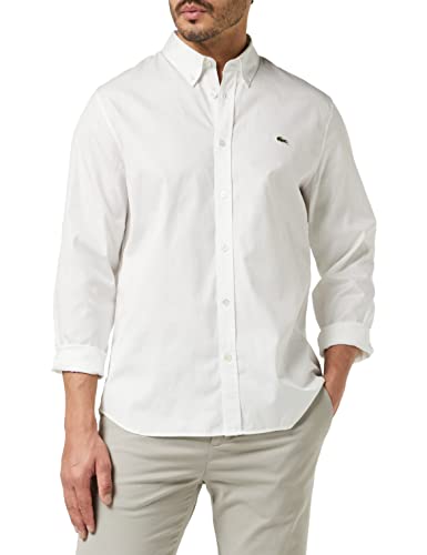 Lacoste Herren Oberhemd Langarm CH2933, Männer Hemd,Button-down,einfarbig,Regular Fit,Weiß,40 von Lacoste