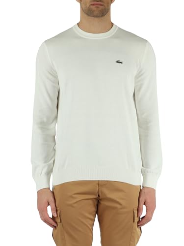 Lacoste Herren Pullover Rundhals AH0128, Männer Basic Strickpulli,Regular Fit,Weiß,4 (M) von Lacoste