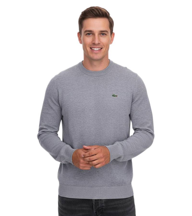 Lacoste Herren Strick-Pullover Baumwoll-Pullover mit Logo-Stickerei Langarm-Shirt AH0128 00 CCA Grau von Lacoste