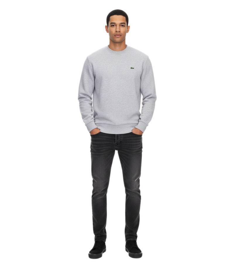Lacoste Herren Sweatshirt mit Logo-Stickerei Basic-Pullover moderner Baumwoll-Sweater Langarm-Shirt SH9608 00 CCA Grau von Lacoste