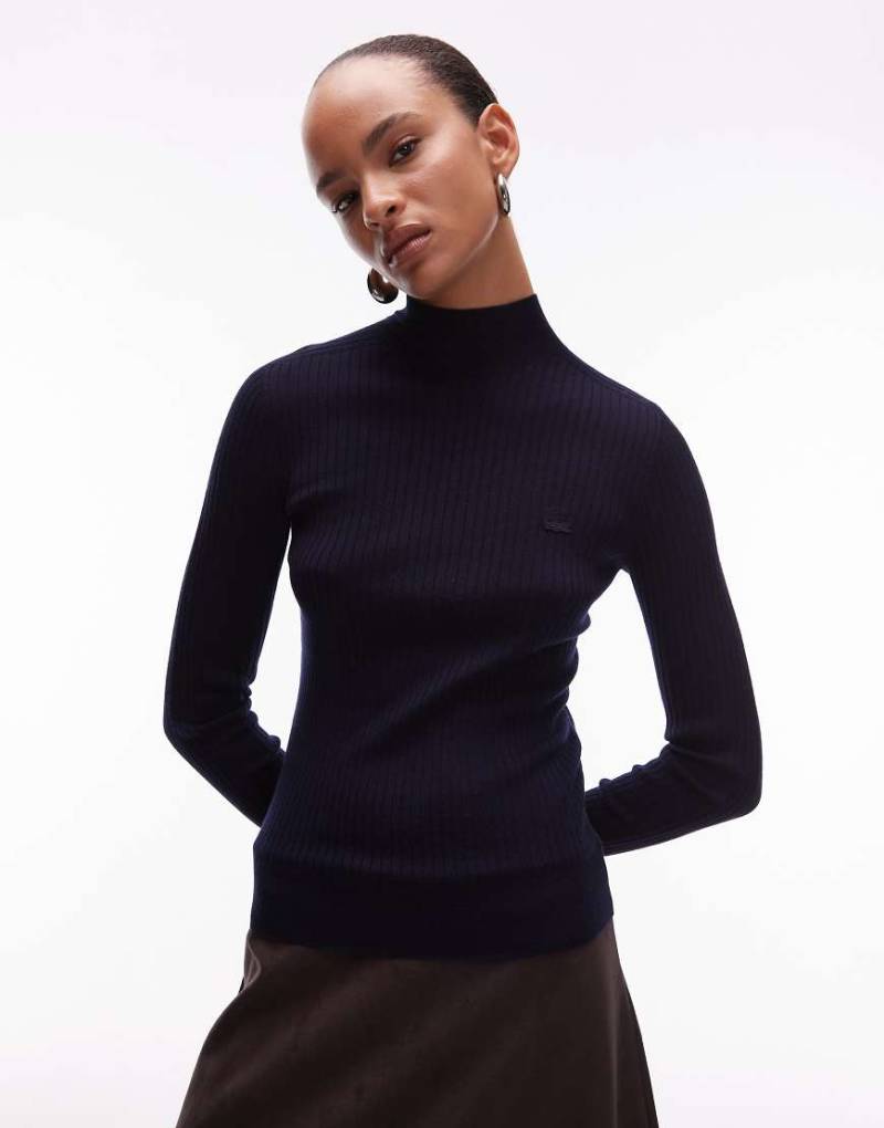 Lacoste - Hochgeschlossener Pullover aus Merinowolle in Marineblau von Lacoste