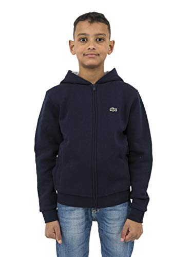 Lacoste Jungen Kapuzen Sweatshirt Jacke, Blau (Marine/Argent Chine), 12 Jahre (Herstellergröße: 12A) von Lacoste