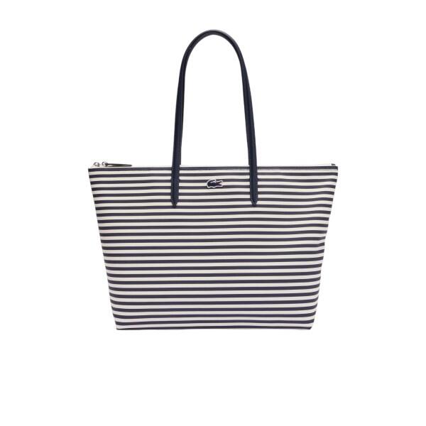 Lacoste - Lacoste Stripes Marine Farine Shopping Bag, Umhängetasche, Weiß-Blau von Lacoste