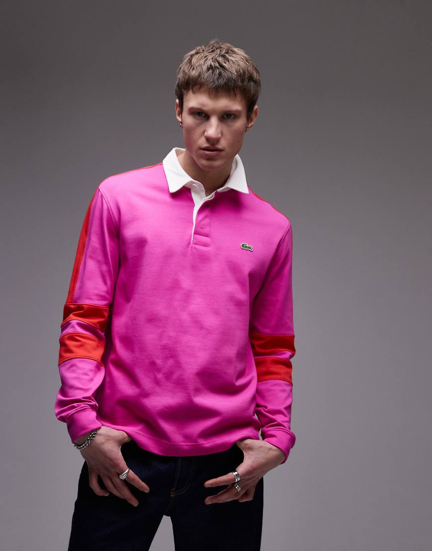 Lacoste - Langärmliges Rugby-Hemd in Rot mit rotem Zierstreifen-Rosa Lacoste - Langärmliges Rugby-Hemd in Rot mit rotem Zierstreifen-Rosa von Lacoste
