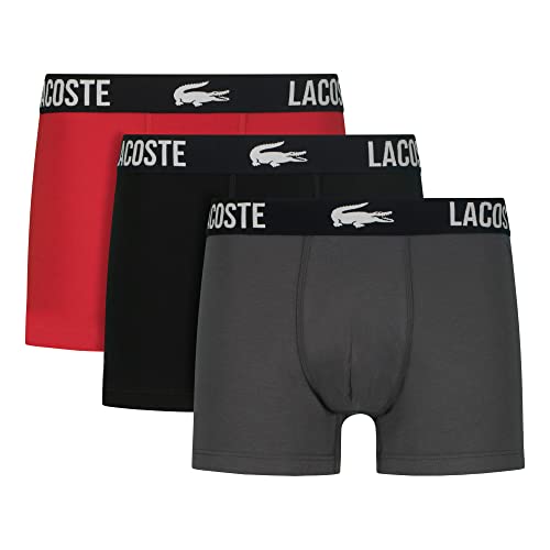 Lacoste Mens Branded Cotton Pack 3 Boxershorts - Schwarz/Font Rot - XXL von Lacoste