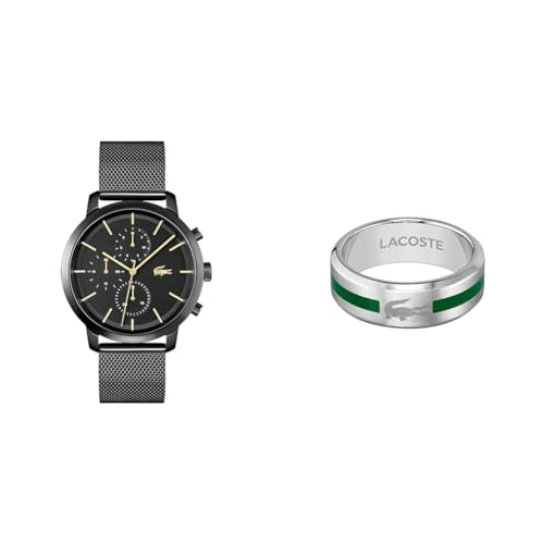 Lacoste Multi Zifferblatt Quarz Uhr für Herren mit Schwarzes Edelstahl-Mesh-Gliederarmband - 2011194 Ring für Herren Kollektion Baseline - 2040083H von Lacoste