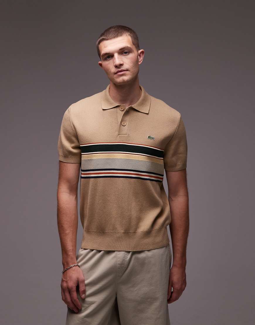 Lacoste - Polohemd in Beige mit Strickstreifen-Neutral von Lacoste