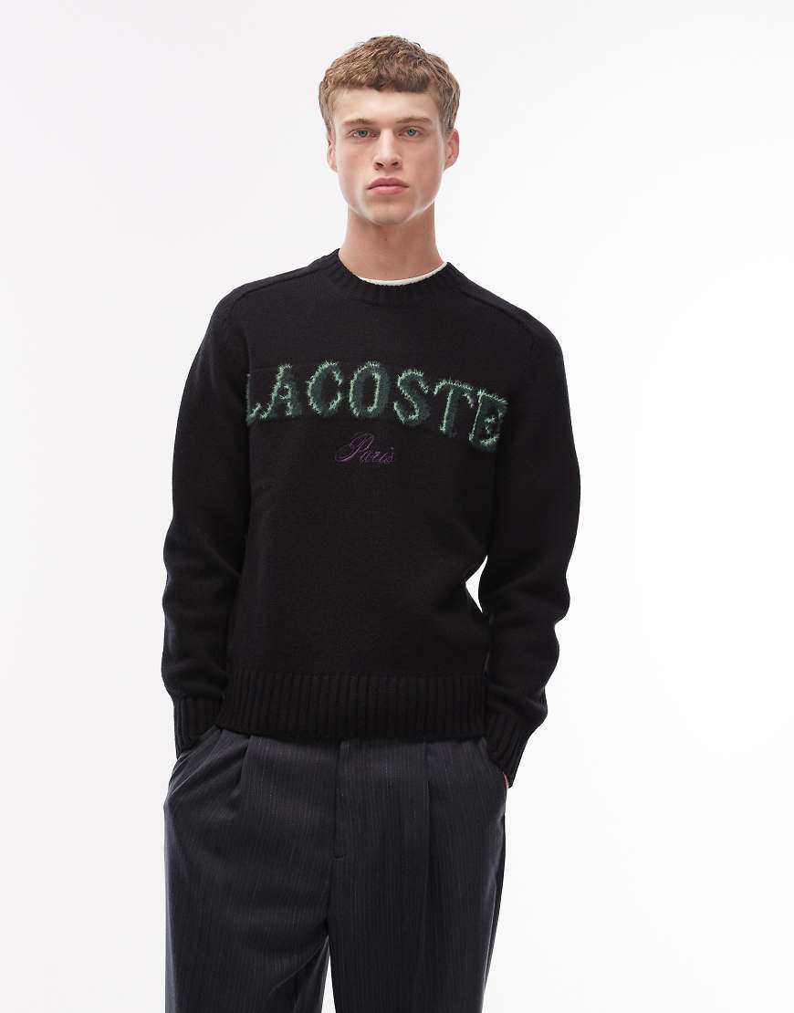 Lacoste - Pullover in Schwarz mit beflocktem Logo und Rundhalsausschnitt von Lacoste