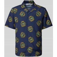 Lacoste Regular Fit Freizeithemd mit Allover-Label-Print in Dunkelblau, Größe 40 von Lacoste